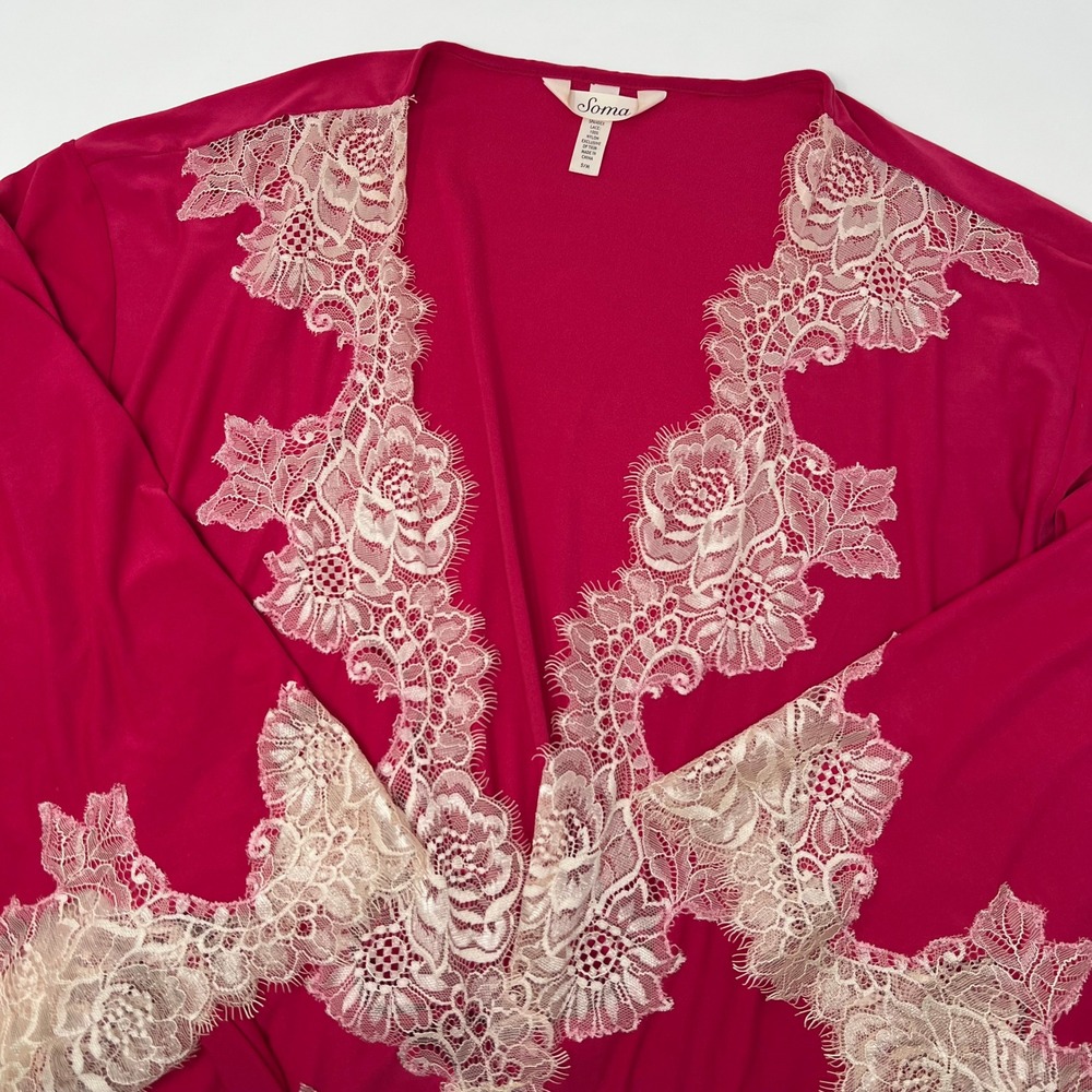 Soma Pink Chantilly‎ Lace Kimono Robe Small Medium Magenta Sleepwear Loungewear